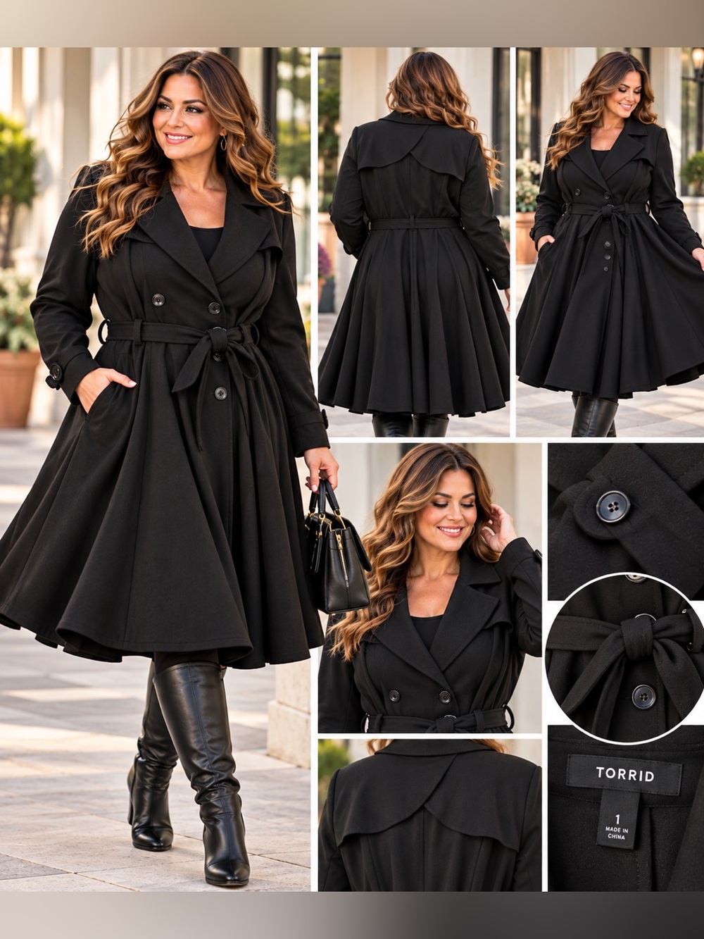 TORRID Size 1 (1X/14-16) Black Fit & Flare Trench Coat – Dramatic Swing Skirt